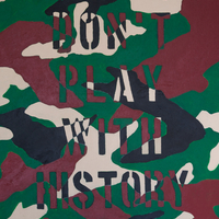 Contemporary artist Hander Lara employs diverse typographic fonts in his multicultural artwork Don’t Play with History.