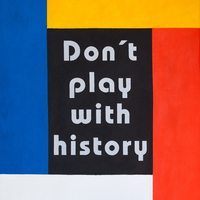 As a political propagandist, or advertising creator?, Hander Lara creates the slogan that provides the exhibition with a title, and he represents it in a number of canvas by employing diverse typographical styles and designs, all of them institutionalized and with high levels of iconicity.