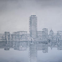 In this paradigmatic painting Donis captures the fragility of Havana that reflects or embodies those very features that form the final image of the city flings us to a more piercing vision of existence, now endured without veils, without cracked walls that cut sight, that disguise and conceal the filth of the small and not so small daily miseries.